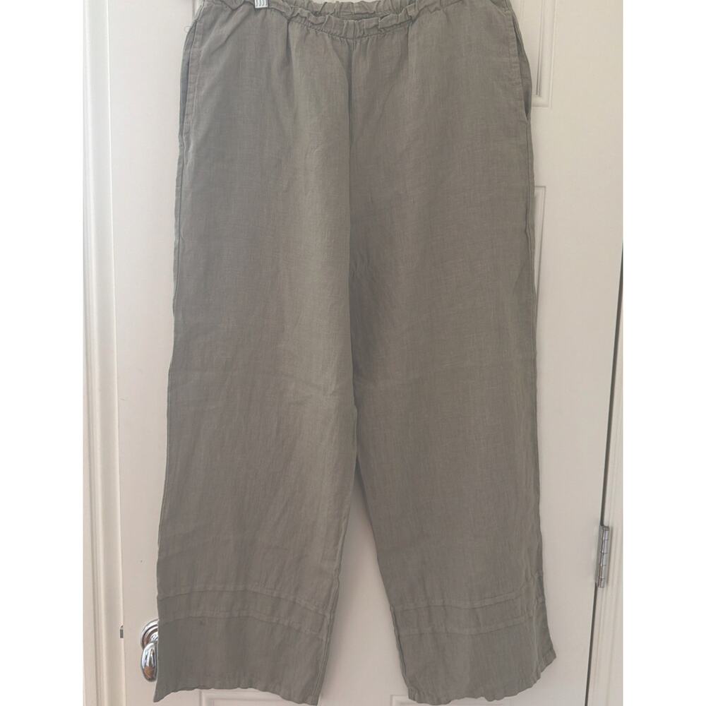 Bryn Walker Linen Wide Leg S Sage Green Cropped Pants Lagenlook Flowy Artsy USA